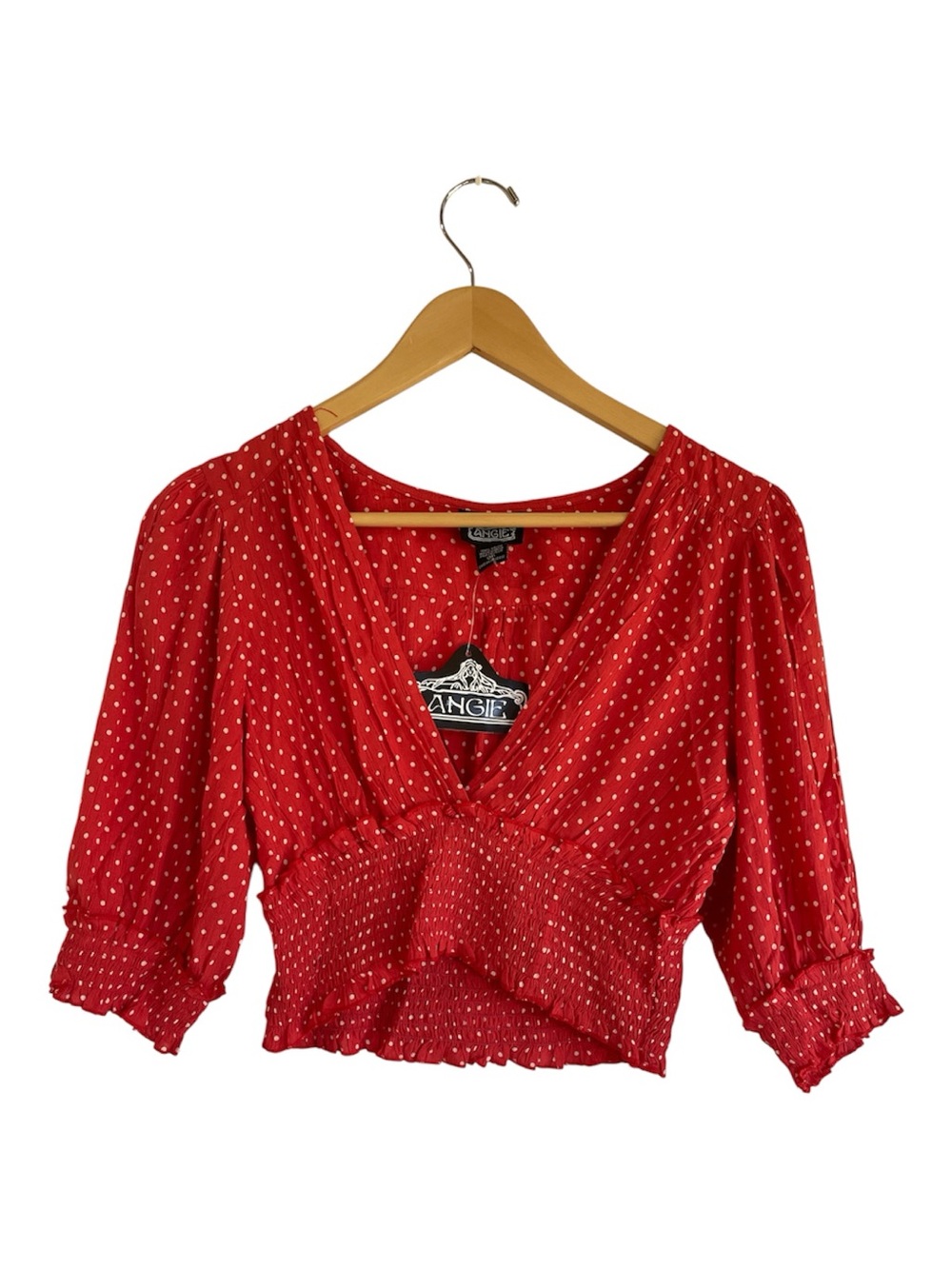 Angie Red Dot V-Neck Smocked Waist Blouse
